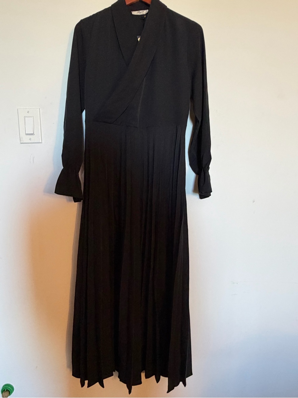 Women's Black Long-Sleeve Wrap Maxi Dress